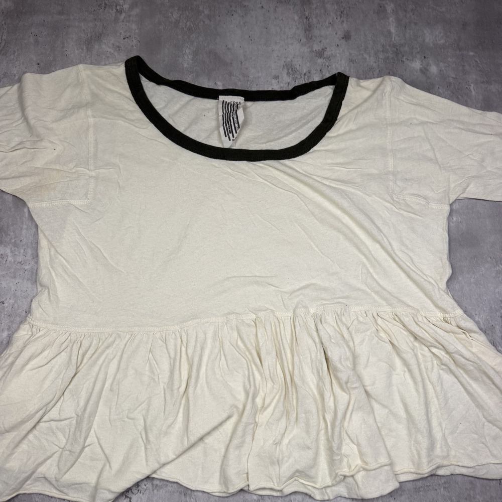 Free People Ring It To Me Peplum Tee Blouse Shirt Ivory Size M Made In USA - Picture 2 of 5